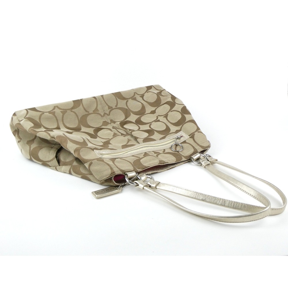 Coach Signature Khaki Brown Shoulder Bag Tote F14863 - Picture 2 of 16